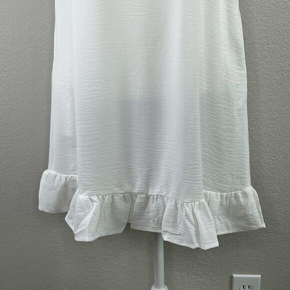 White Semi Sheer Casual Sleeveless Knee-Length Ruffle Mini Shift Dress Small NWT - Picture 5 of 13